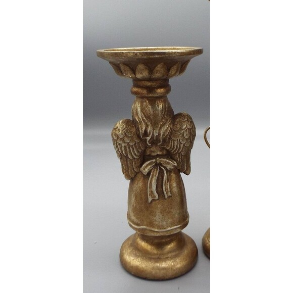 Victorian 3 Set Gold Antiqued Gilded Candleholders Christmas Angel Santa Snowman - Picture 9 of 16